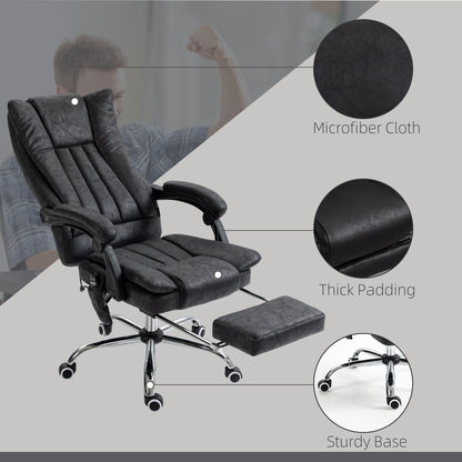 Fauteuil de bureau inclinable et massant pivotant à 360° en microfibre avec massage par vibration, chauffage, repose-pieds et hauteur réglable