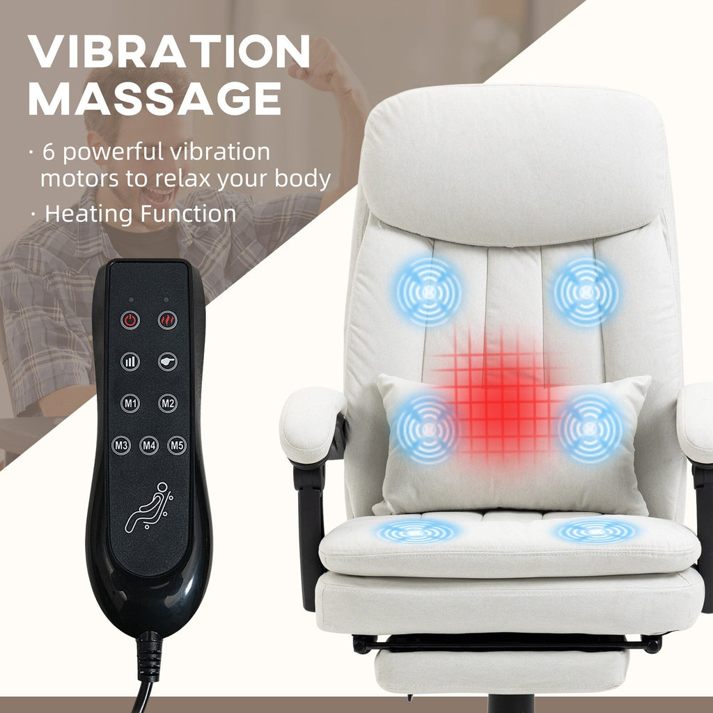 Fauteuil de bureau inclinable pivotant à 360° en microfibre avec massage par vibrations, chauffage lombaire, coussin lombaire, repose-pieds, hauteur réglable