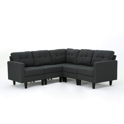 Canapé modulaire 5 pièces style milieu de siècle avec coussins capitonnés pour le salon