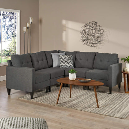 Canapé modulaire 5 pièces style milieu de siècle avec coussins capitonnés pour le salon