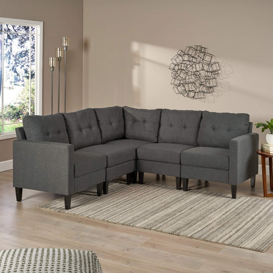 Canapé modulaire 5 pièces style milieu de siècle avec coussins capitonnés pour le salon