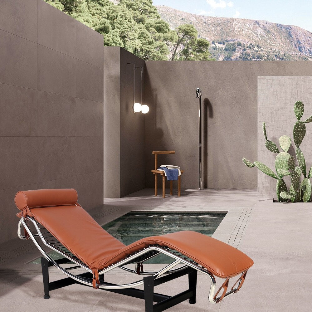 Chaise longue en cuir moderne du milieu du siècle, réplique de fauteuil inclinable réglable de style LC-4 pour salon ou bureau