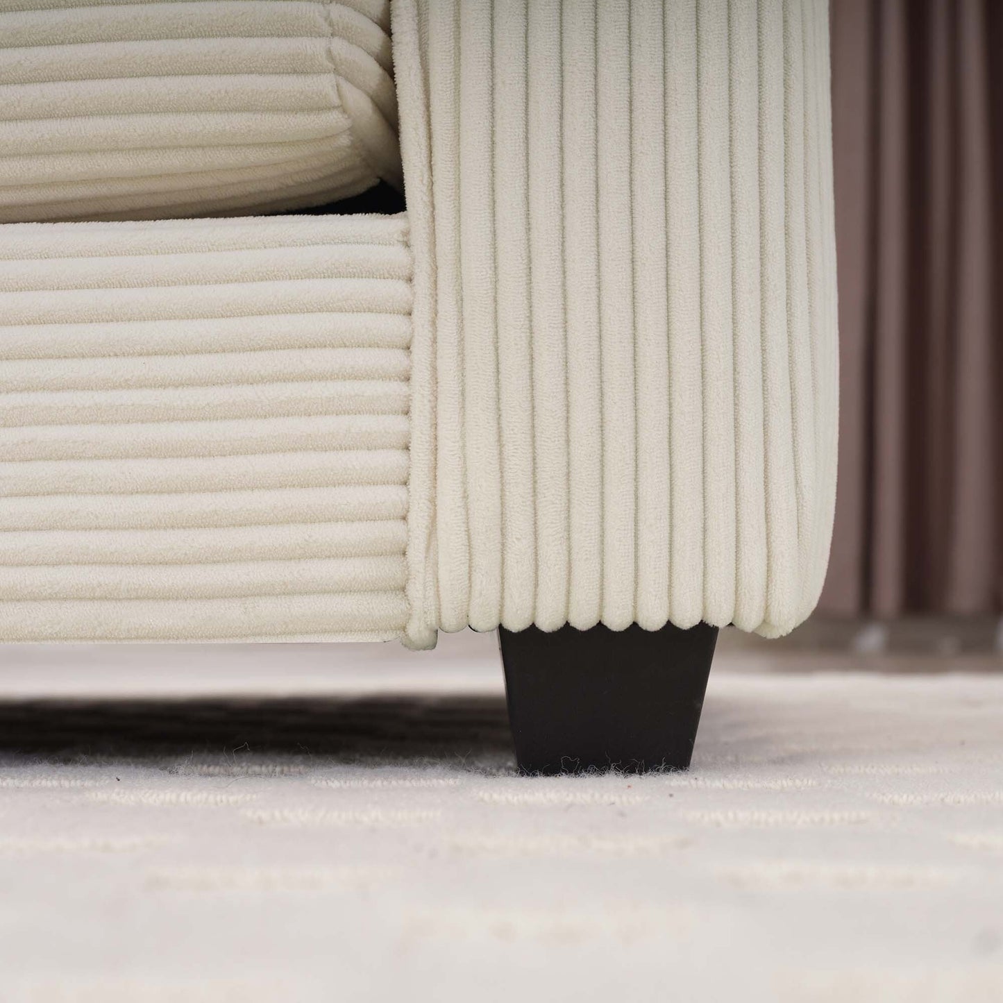 Canapé modulable 3 places en velours côtelé de style milieu de siècle avec 2 coussins d'accoudoir et 3 coussins décoratifs pour le salon