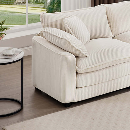 Canapé modulable 3 places en velours côtelé de style milieu de siècle avec 2 coussins d'accoudoir et 3 coussins décoratifs pour le salon