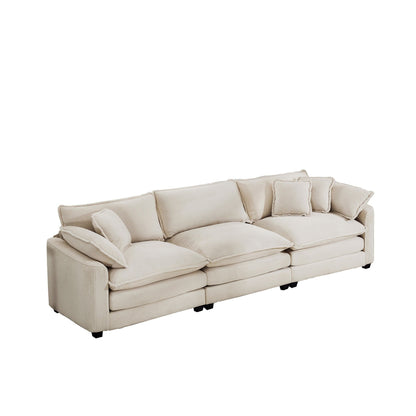 Canapé modulable 3 places en velours côtelé de style milieu de siècle avec 2 coussins d'accoudoir et 3 coussins décoratifs pour le salon