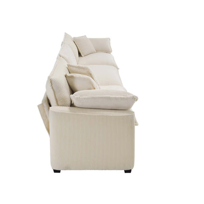 Canapé modulable 3 places en velours côtelé de style milieu de siècle avec 2 coussins d'accoudoir et 3 coussins décoratifs pour le salon