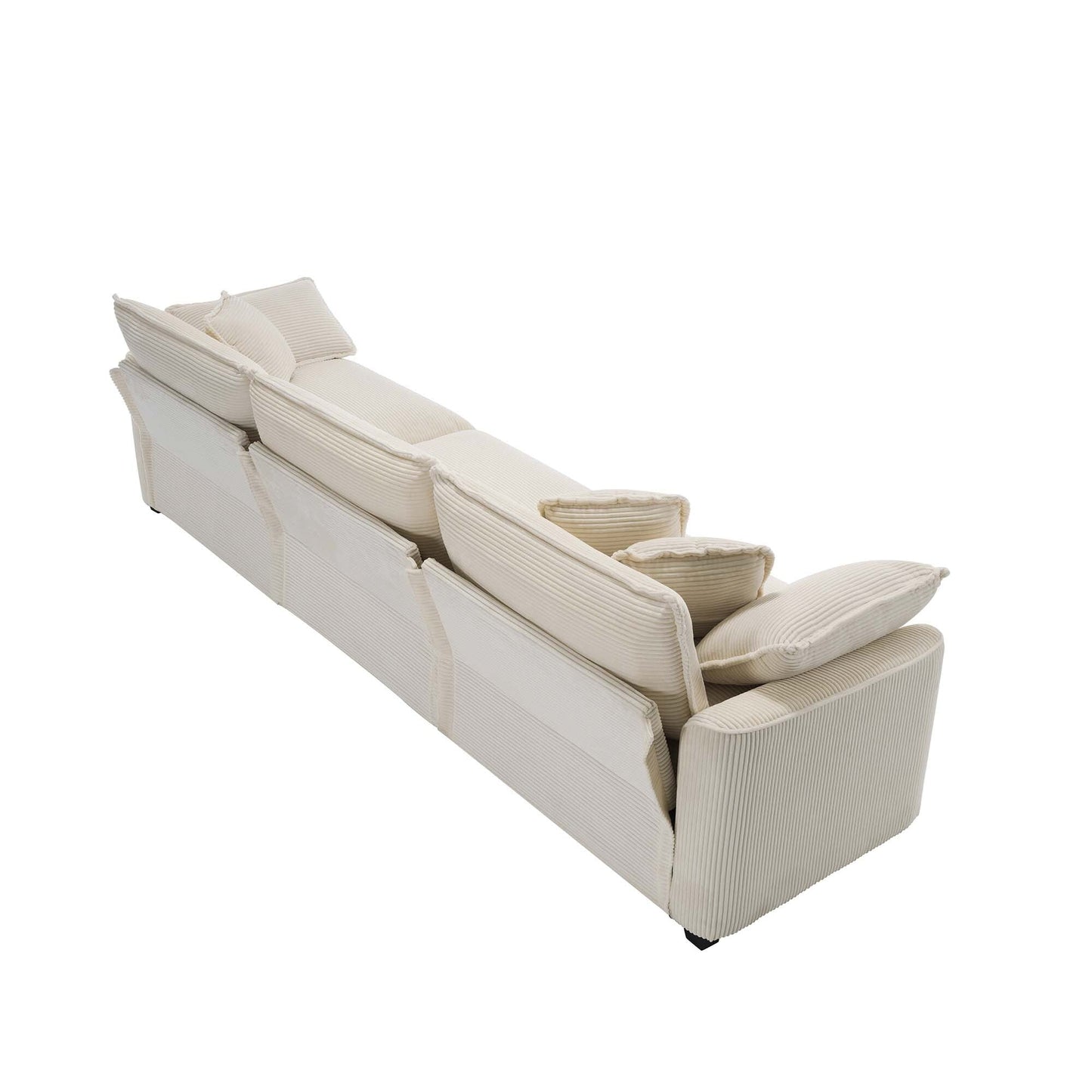 Canapé modulable 3 places en velours côtelé de style milieu de siècle avec 2 coussins d'accoudoir et 3 coussins décoratifs pour le salon