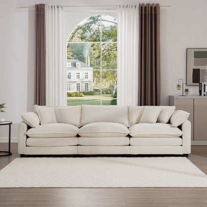 Canapé modulable 3 places en velours côtelé de style milieu de siècle avec 2 coussins d'accoudoir et 3 coussins décoratifs pour le salon