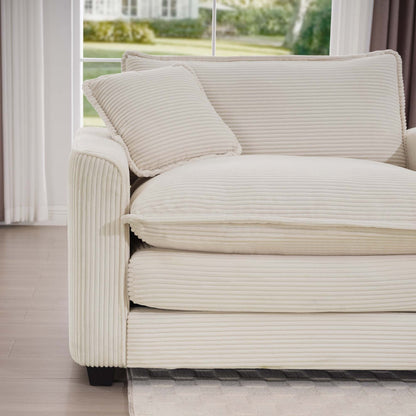 Canapé modulable 3 places en velours côtelé de style milieu de siècle avec 2 coussins d'accoudoir et 3 coussins décoratifs pour le salon