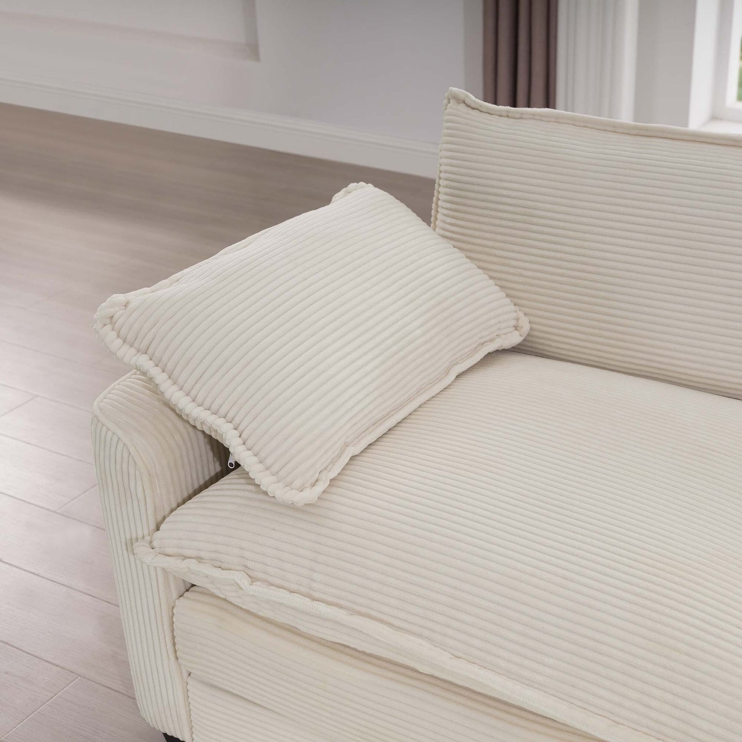 Canapé modulable 3 places en velours côtelé de style milieu de siècle avec 2 coussins d'accoudoir et 3 coussins décoratifs pour le salon