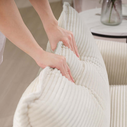 Canapé modulable 3 places en velours côtelé de style milieu de siècle avec 2 coussins d'accoudoir et 3 coussins décoratifs pour le salon