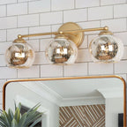 Applique murale à 3 lumières pour salle de bain, style glamour et moderne du milieu du siècle, avec verre au mercure - 21 L x 7 l x 8 H