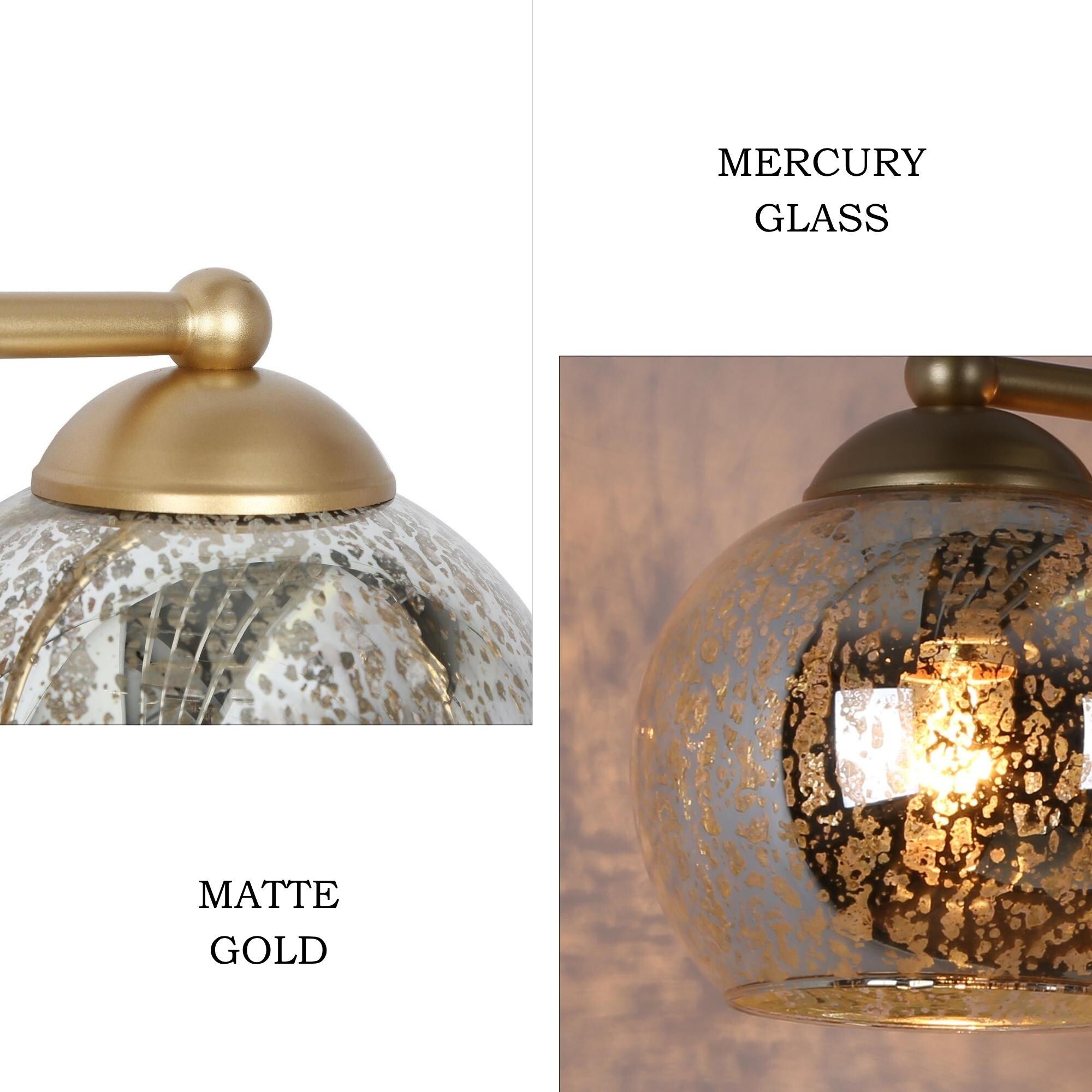 Applique murale à 3 lumières pour salle de bain, style glamour et moderne du milieu du siècle, avec verre au mercure - 21 L x 7 l x 8 H