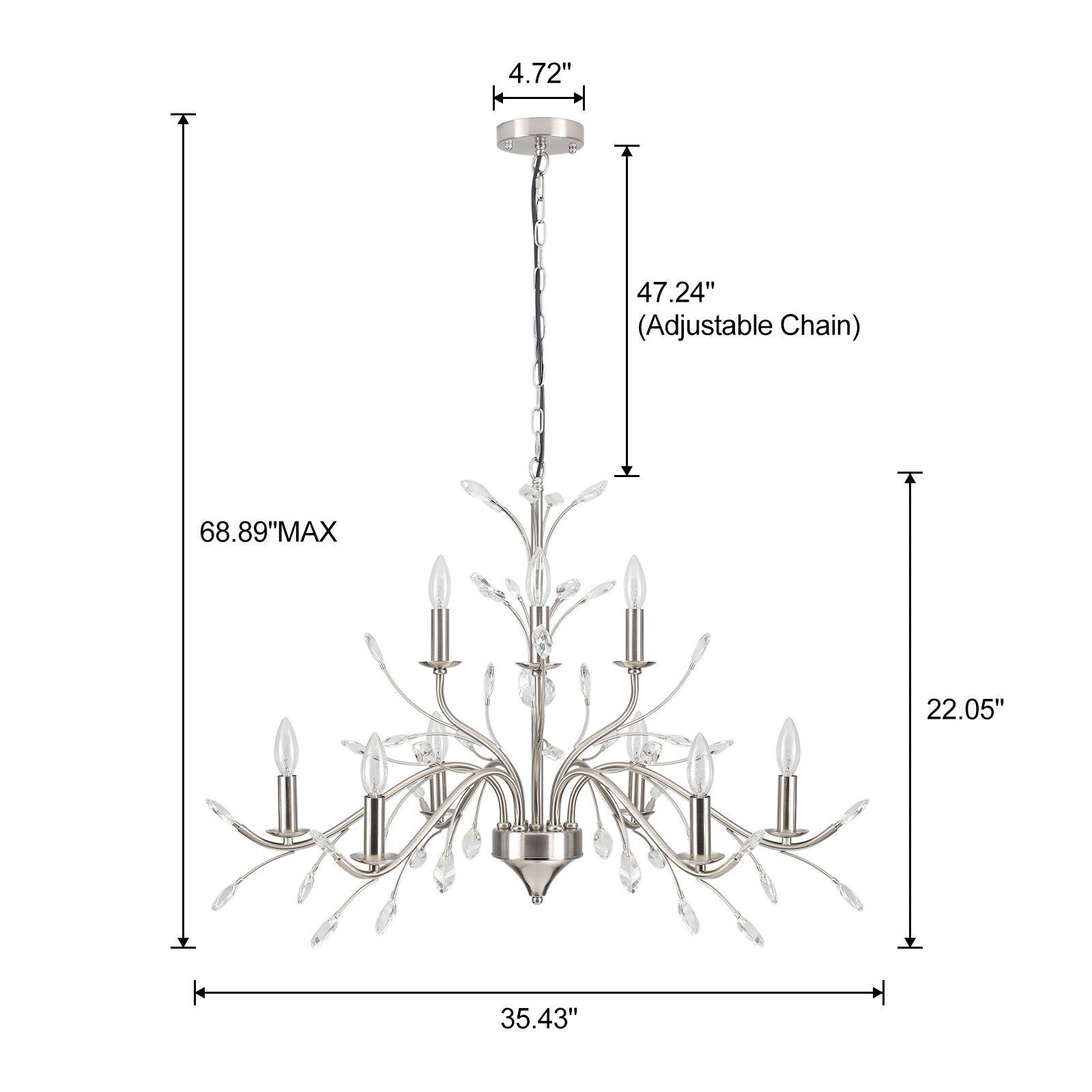 Lustre en cristal style bougie style rétro avec branches d'arbres