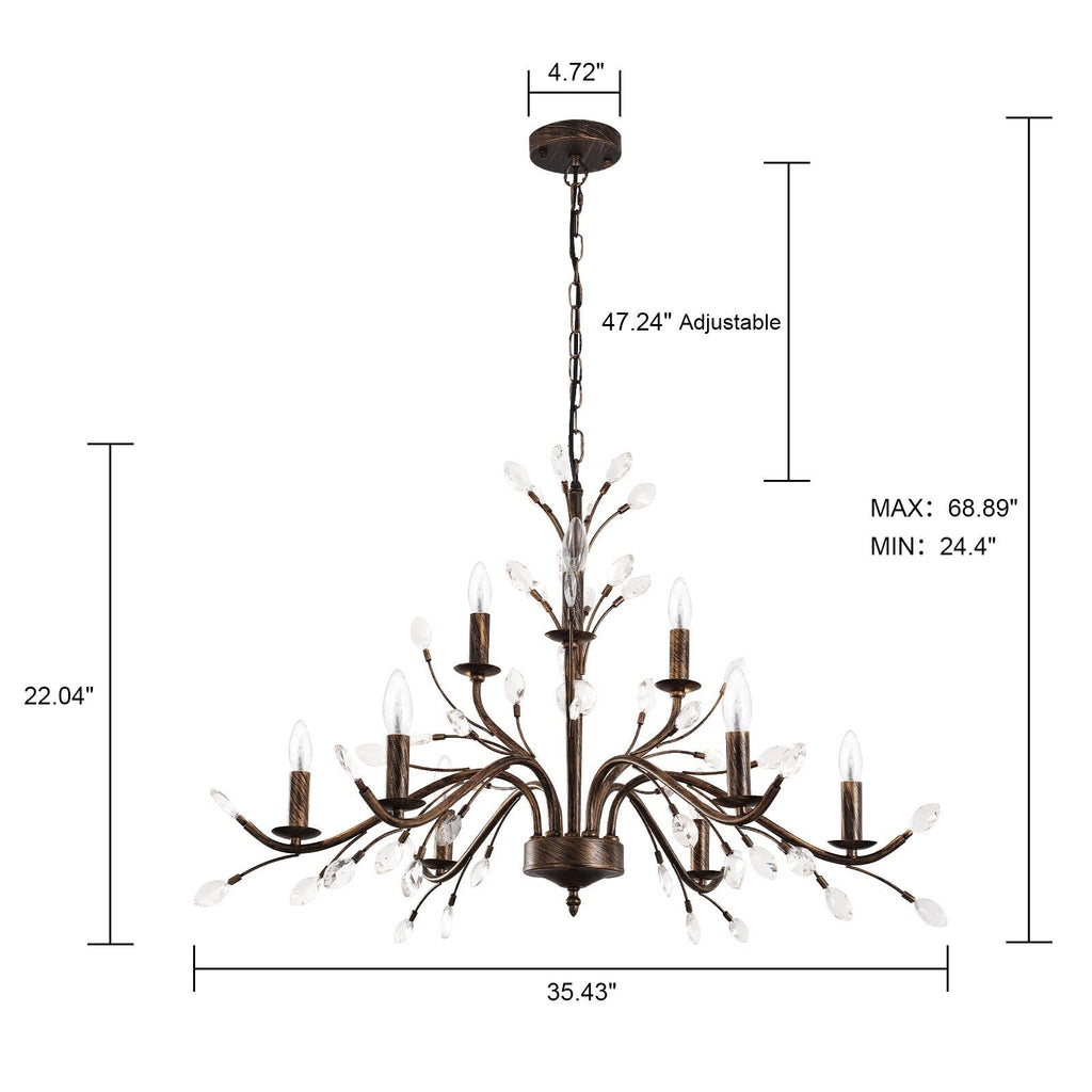 Lustre en cristal style bougie style rétro avec branches d'arbres