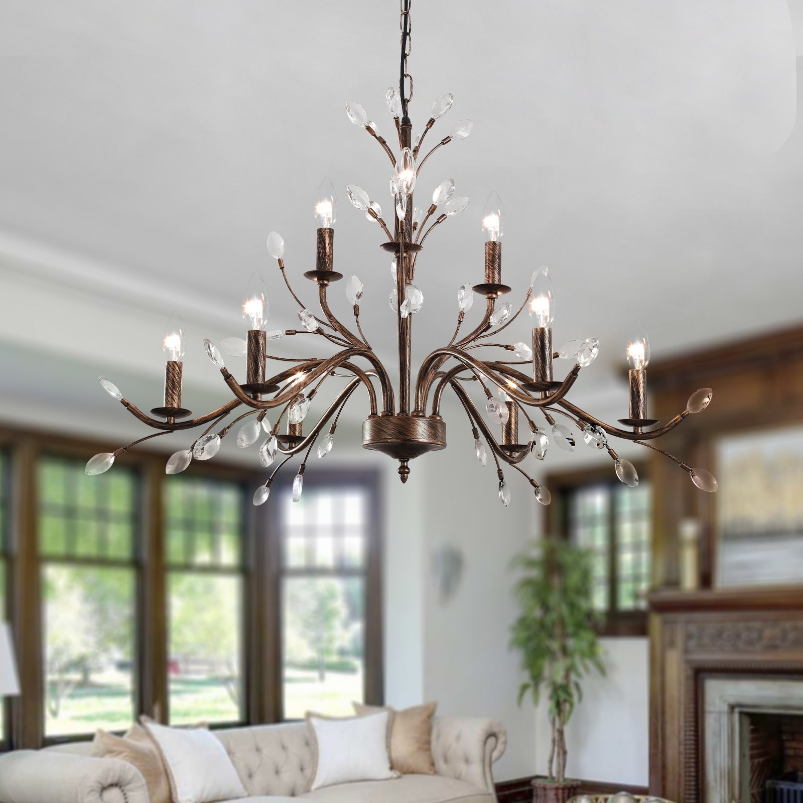 Lustre en cristal style bougie style rétro avec branches d'arbres