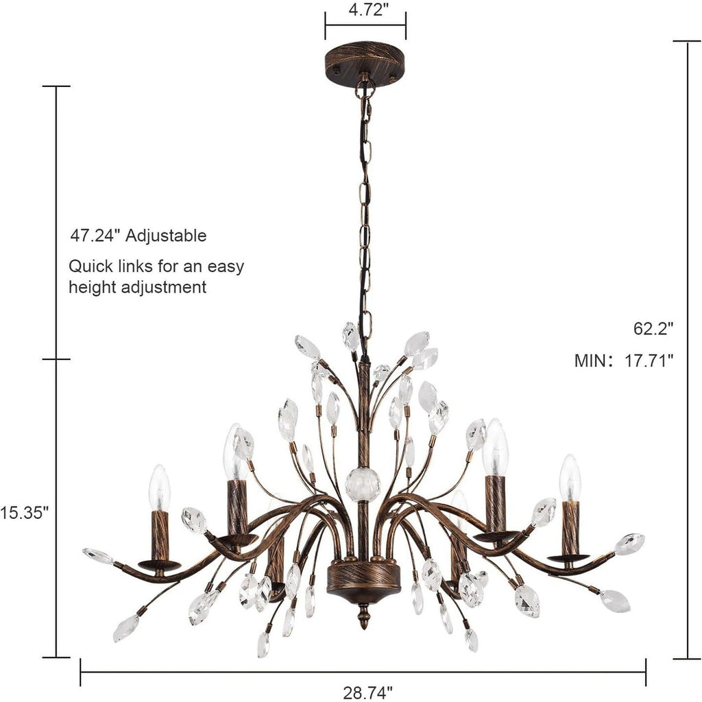 Lustre en cristal style bougie style rétro avec branches d'arbres