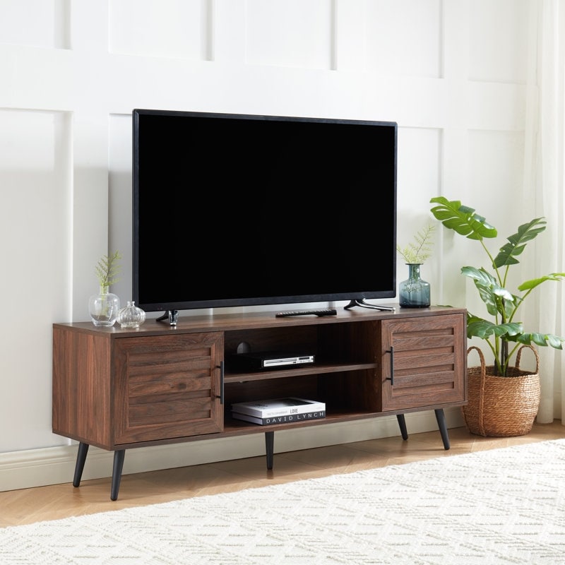 Meuble TV moderne du milieu du siècle pour téléviseurs jusqu'à 70 pouces, console multimédia de centre de divertissement - 20,5 pouces (H) 59 pouces (L) 59 pouces (P) 15,5 pouces (P)