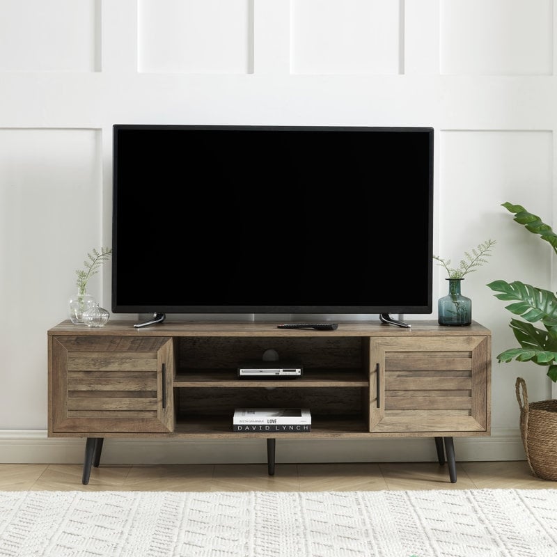 Meuble TV moderne du milieu du siècle pour téléviseurs jusqu'à 70 pouces, console multimédia de centre de divertissement - 20,5 pouces (H) 59 pouces (L) 59 pouces (P) 15,5 pouces (P)