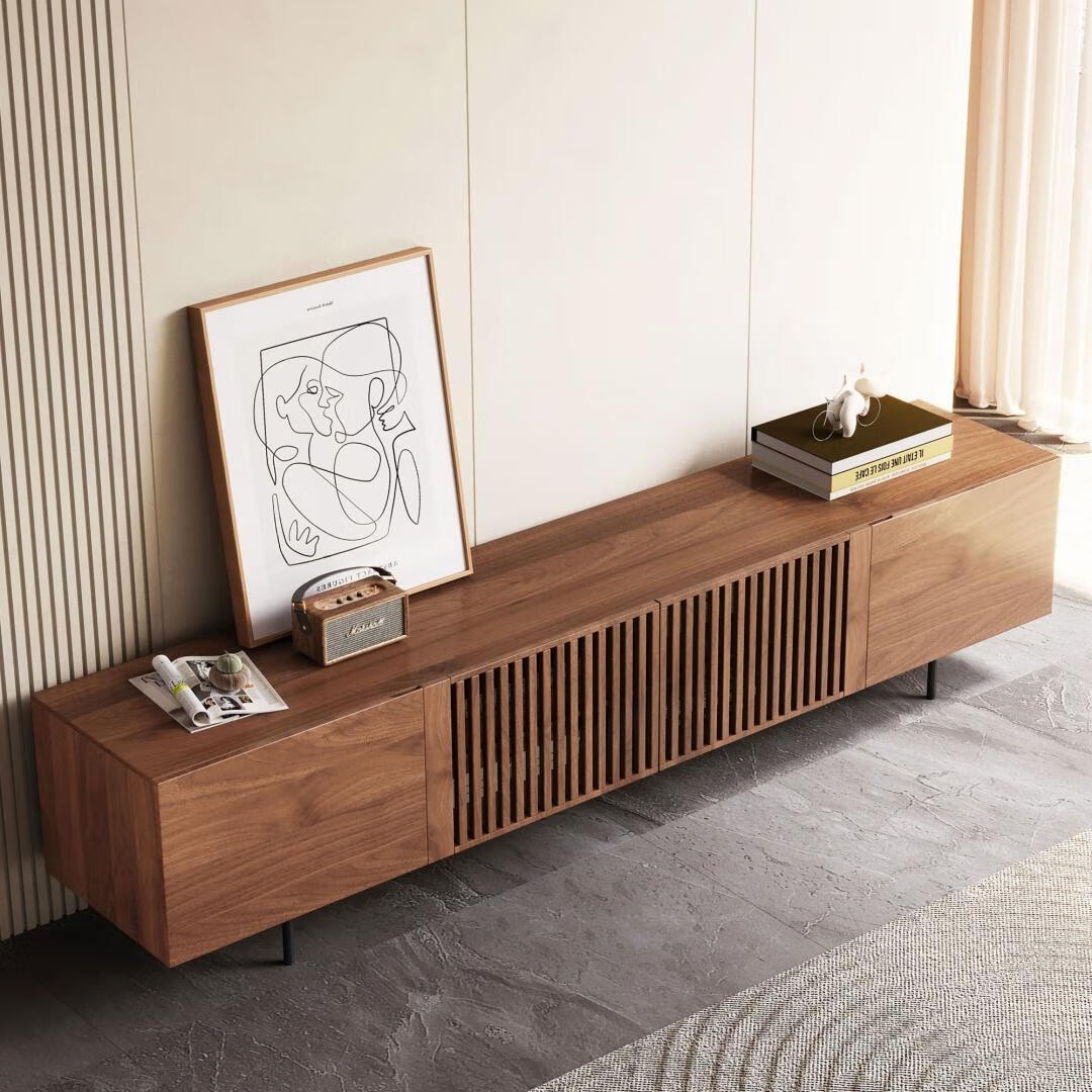 Meuble TV moderne du milieu du siècle avec 4 portes et rangements, compatible avec les téléviseurs jusqu'à 100 pouces, idéal pour le salon