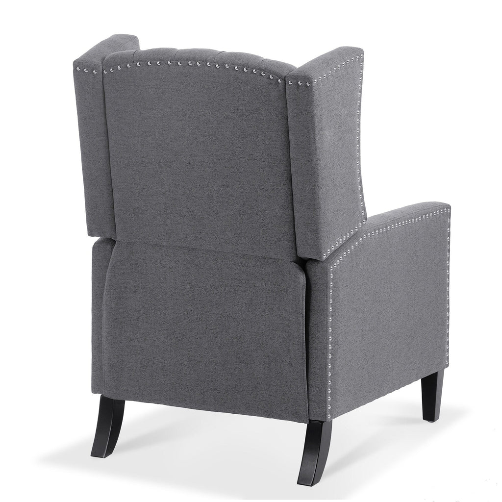 Canapé à oreilles en tissu capitonné moderne du milieu du siècle, fauteuil inclinable manuel à dossier haut avec garniture argentée et 3 vitesses