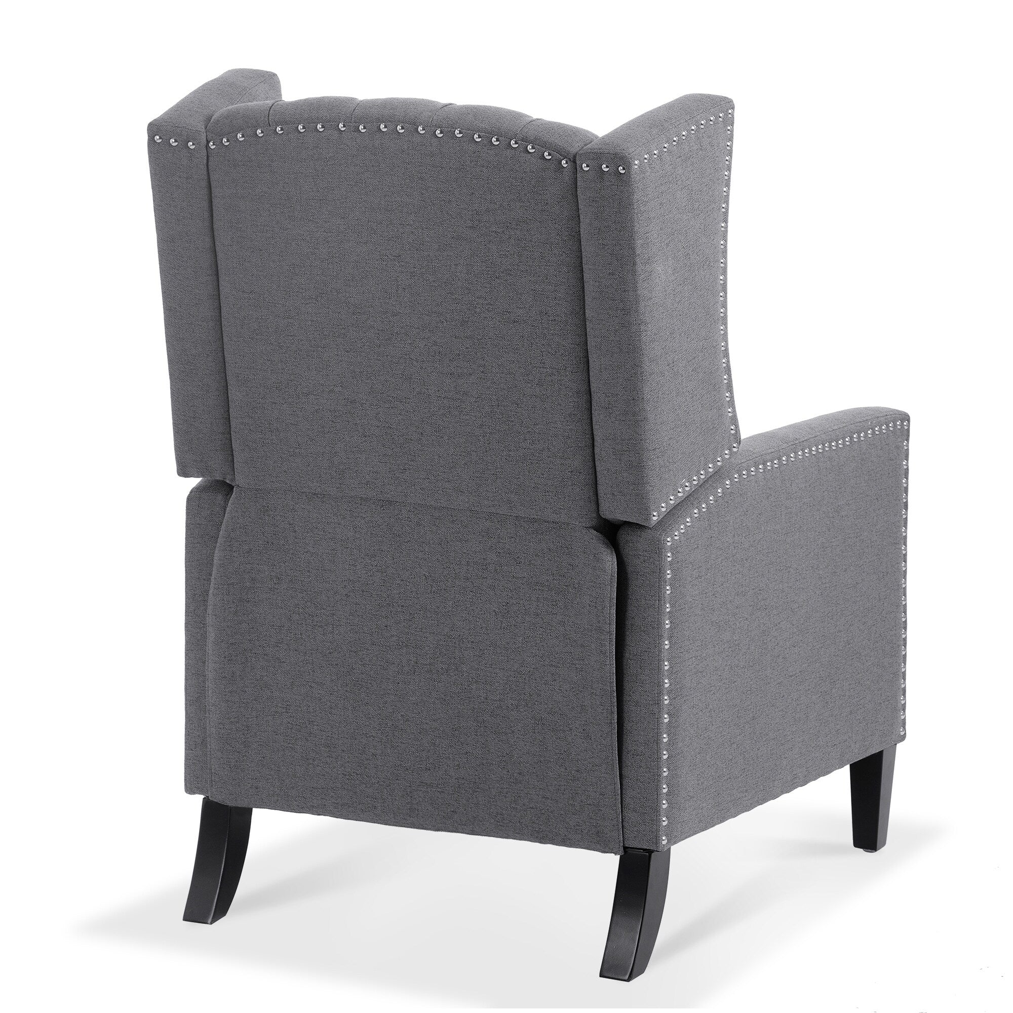Canapé à oreilles en tissu capitonné moderne du milieu du siècle, fauteuil inclinable manuel à dossier haut avec garniture argentée et 3 vitesses