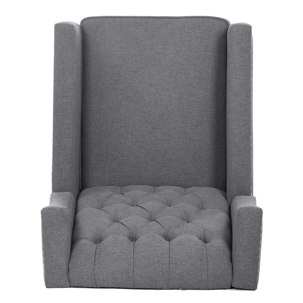 Canapé à oreilles en tissu capitonné moderne du milieu du siècle, fauteuil inclinable manuel à dossier haut avec garniture argentée et 3 vitesses