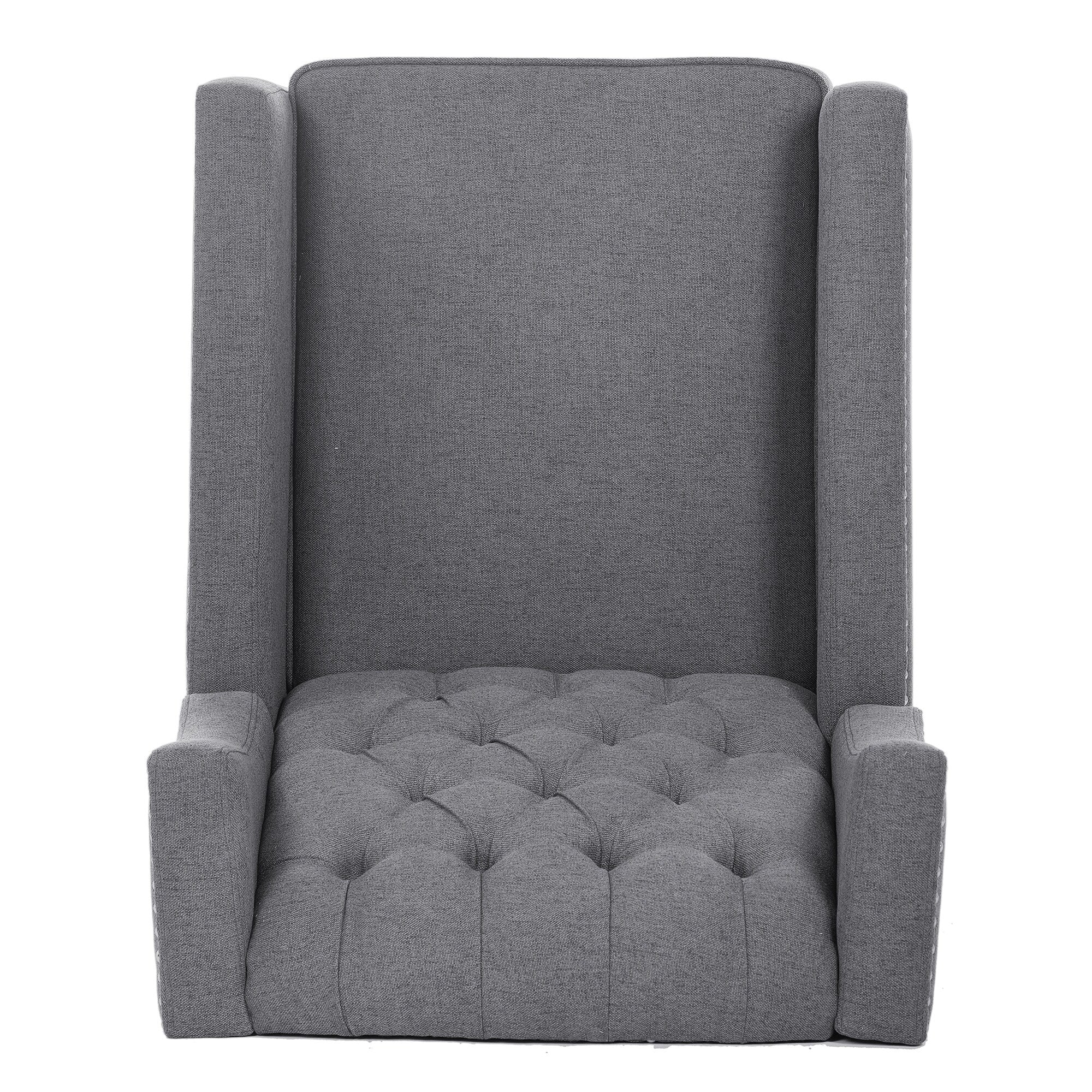 Canapé à oreilles en tissu capitonné moderne du milieu du siècle, fauteuil inclinable manuel à dossier haut avec garniture argentée et 3 vitesses