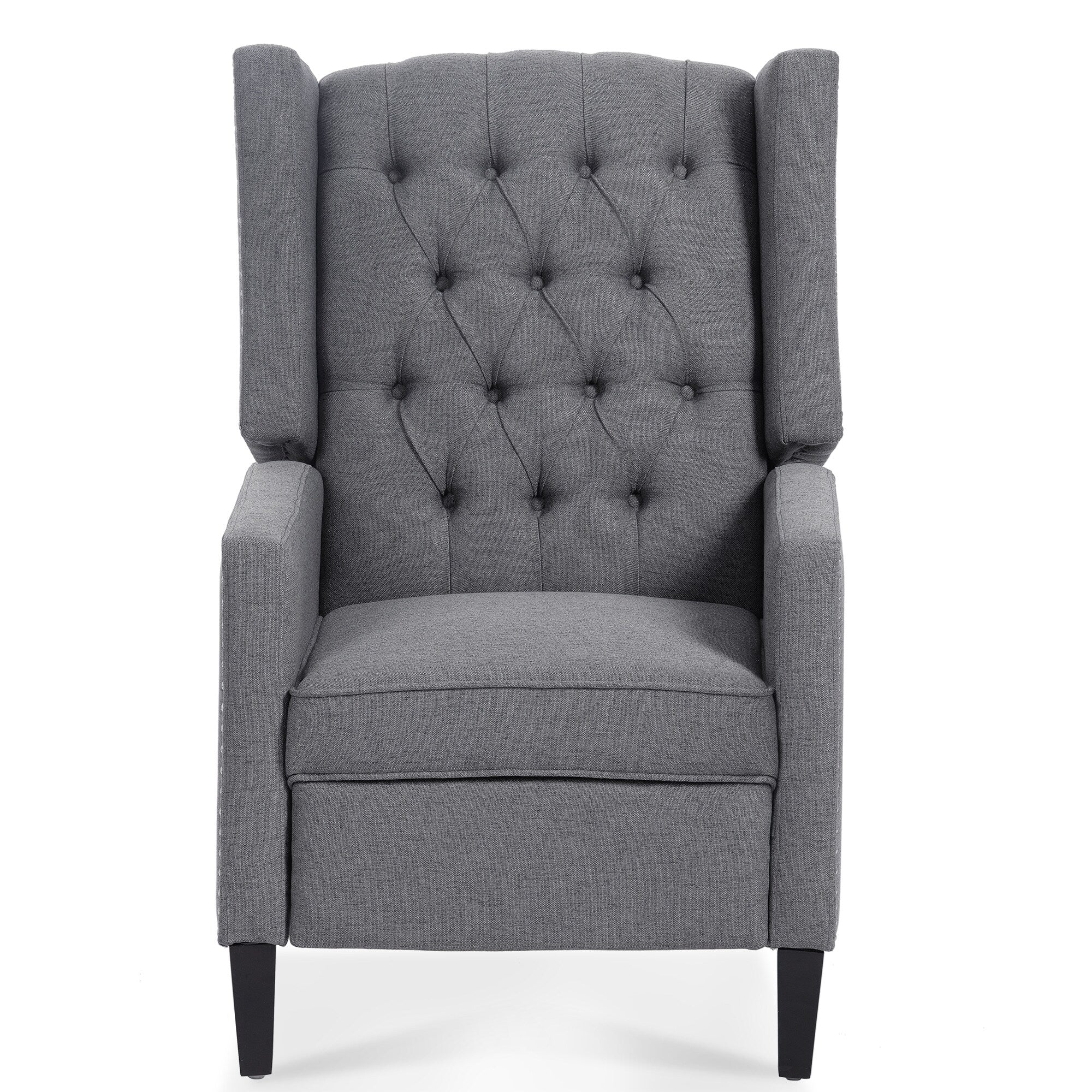 Canapé à oreilles en tissu capitonné moderne du milieu du siècle, fauteuil inclinable manuel à dossier haut avec garniture argentée et 3 vitesses