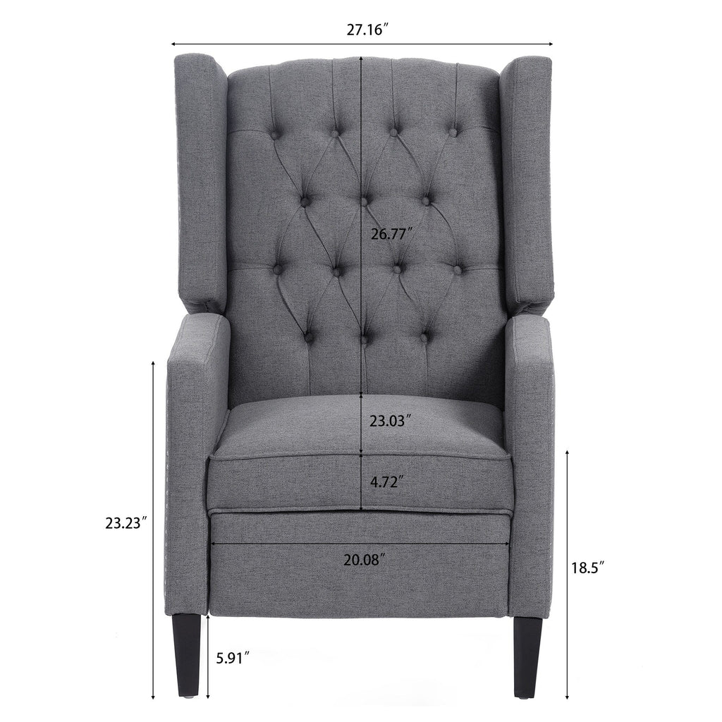 Canapé à oreilles en tissu capitonné moderne du milieu du siècle, fauteuil inclinable manuel à dossier haut avec garniture argentée et 3 vitesses