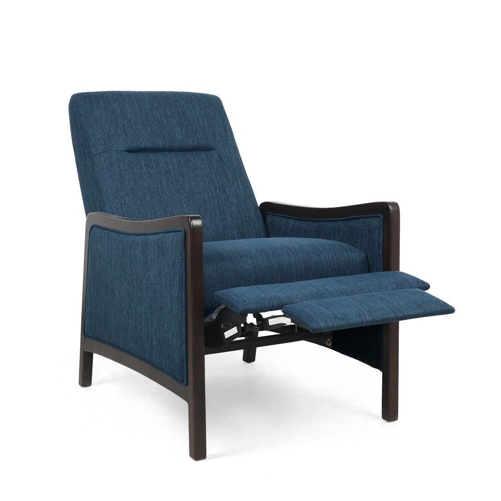 Fauteuil inclinable rembourré du milieu du siècle avec repose-pieds et cadre en bois de bouleau
