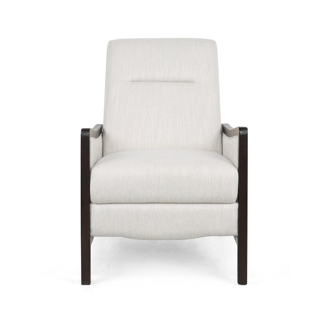 Fauteuil inclinable rembourré du milieu du siècle avec repose-pieds et cadre en bois de bouleau