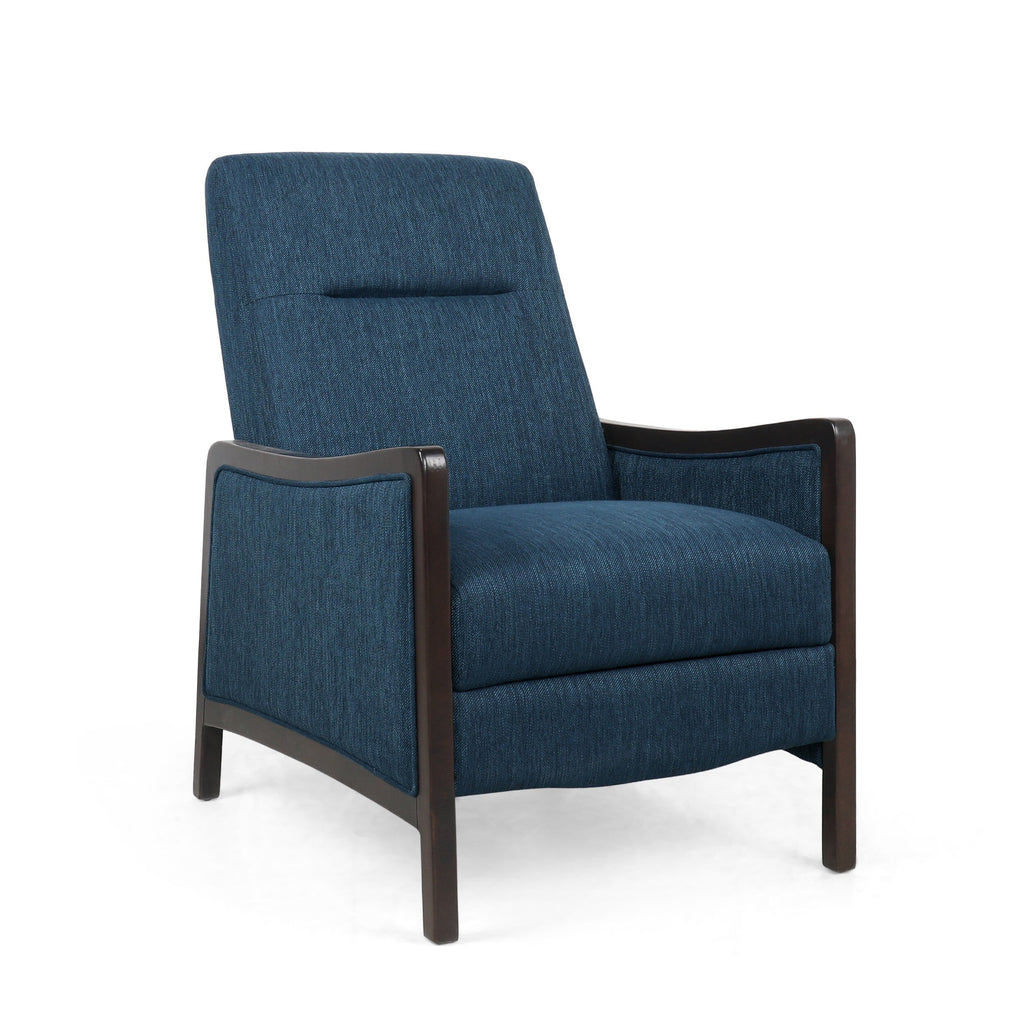 Fauteuil inclinable rembourré du milieu du siècle avec repose-pieds et cadre en bois de bouleau