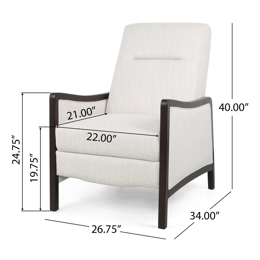 Fauteuil inclinable rembourré du milieu du siècle avec repose-pieds et cadre en bois de bouleau
