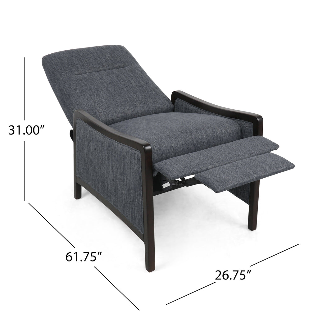 Fauteuil inclinable rembourré du milieu du siècle avec repose-pieds et cadre en bois de bouleau