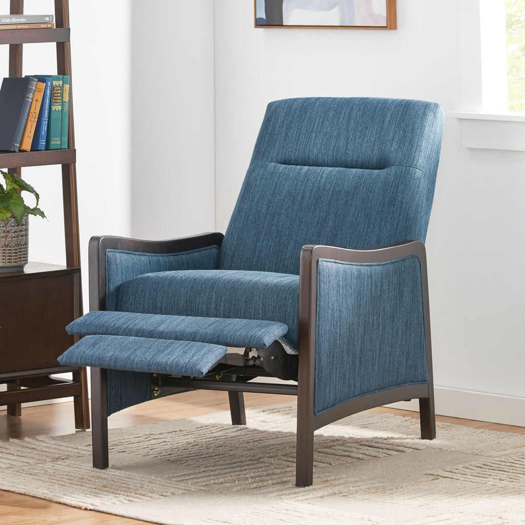 Fauteuil inclinable rembourré du milieu du siècle avec repose-pieds et cadre en bois de bouleau