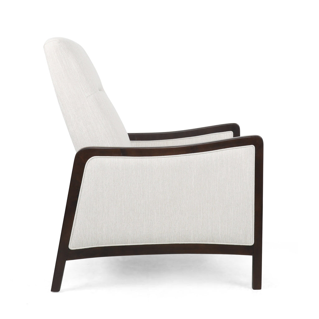 Fauteuil inclinable rembourré du milieu du siècle avec repose-pieds et cadre en bois de bouleau