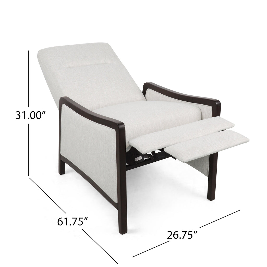 Fauteuil inclinable rembourré du milieu du siècle avec repose-pieds et cadre en bois de bouleau