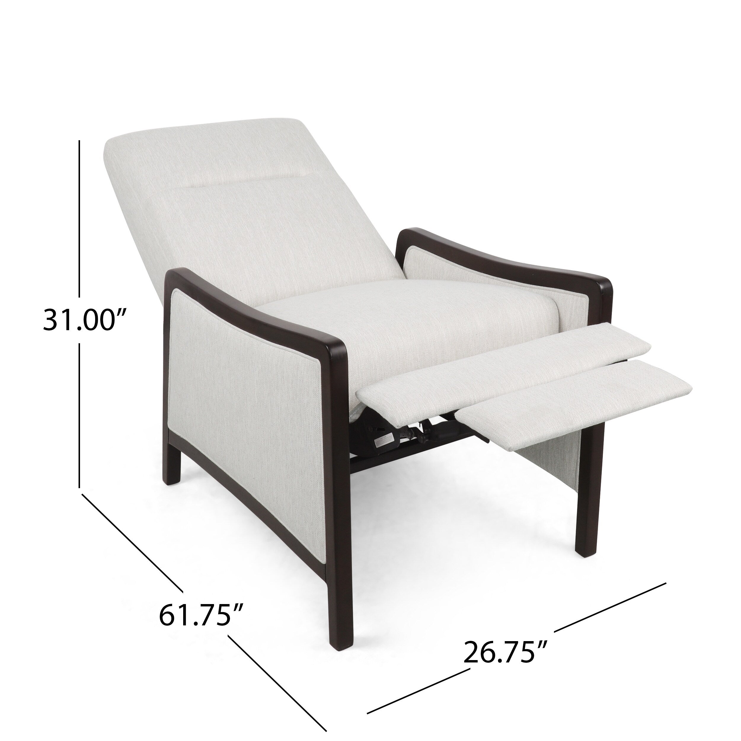 Fauteuil inclinable rembourré du milieu du siècle avec repose-pieds et cadre en bois de bouleau