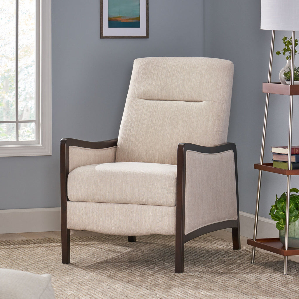 Fauteuil inclinable rembourré du milieu du siècle avec repose-pieds et cadre en bois de bouleau