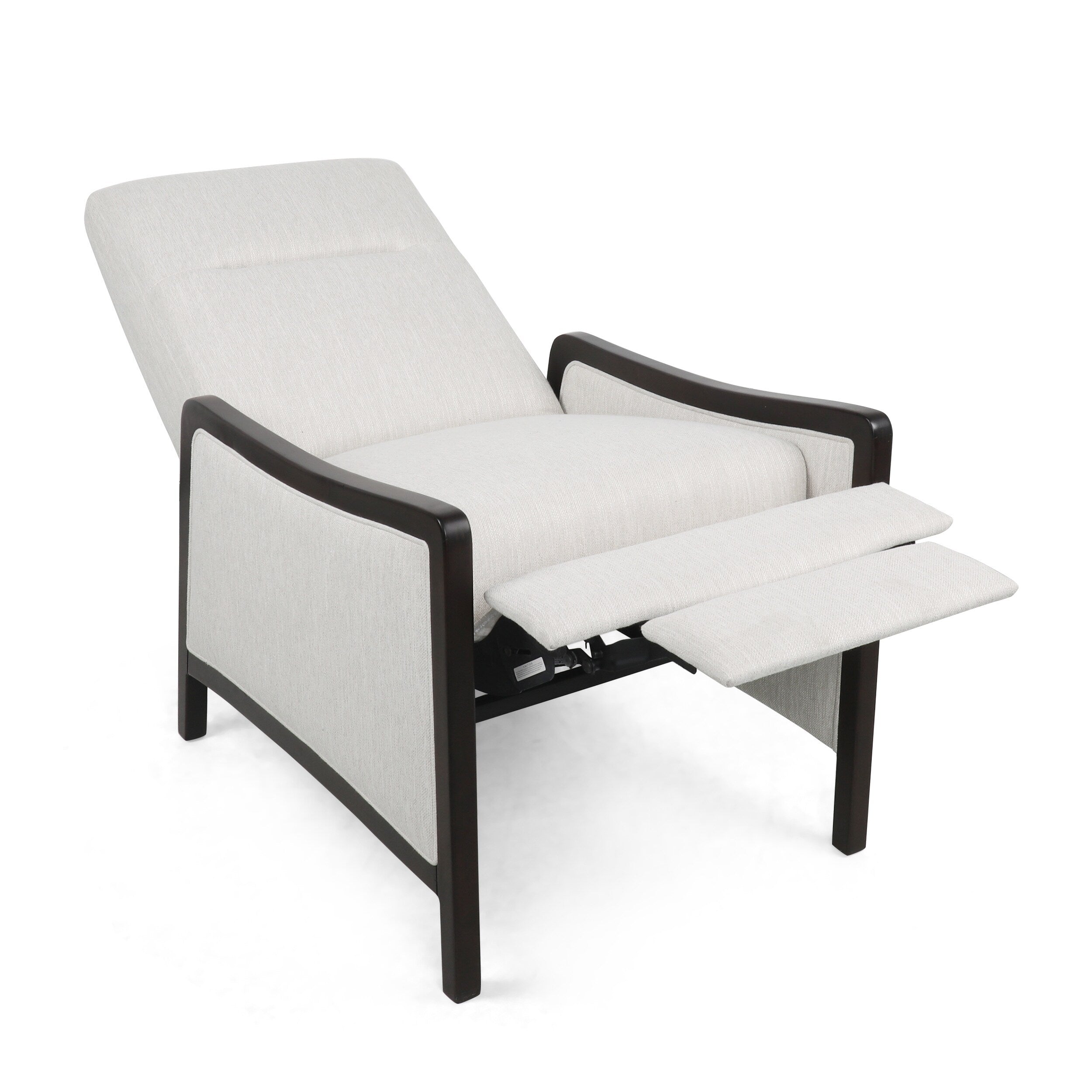 Fauteuil inclinable rembourré du milieu du siècle avec repose-pieds et cadre en bois de bouleau