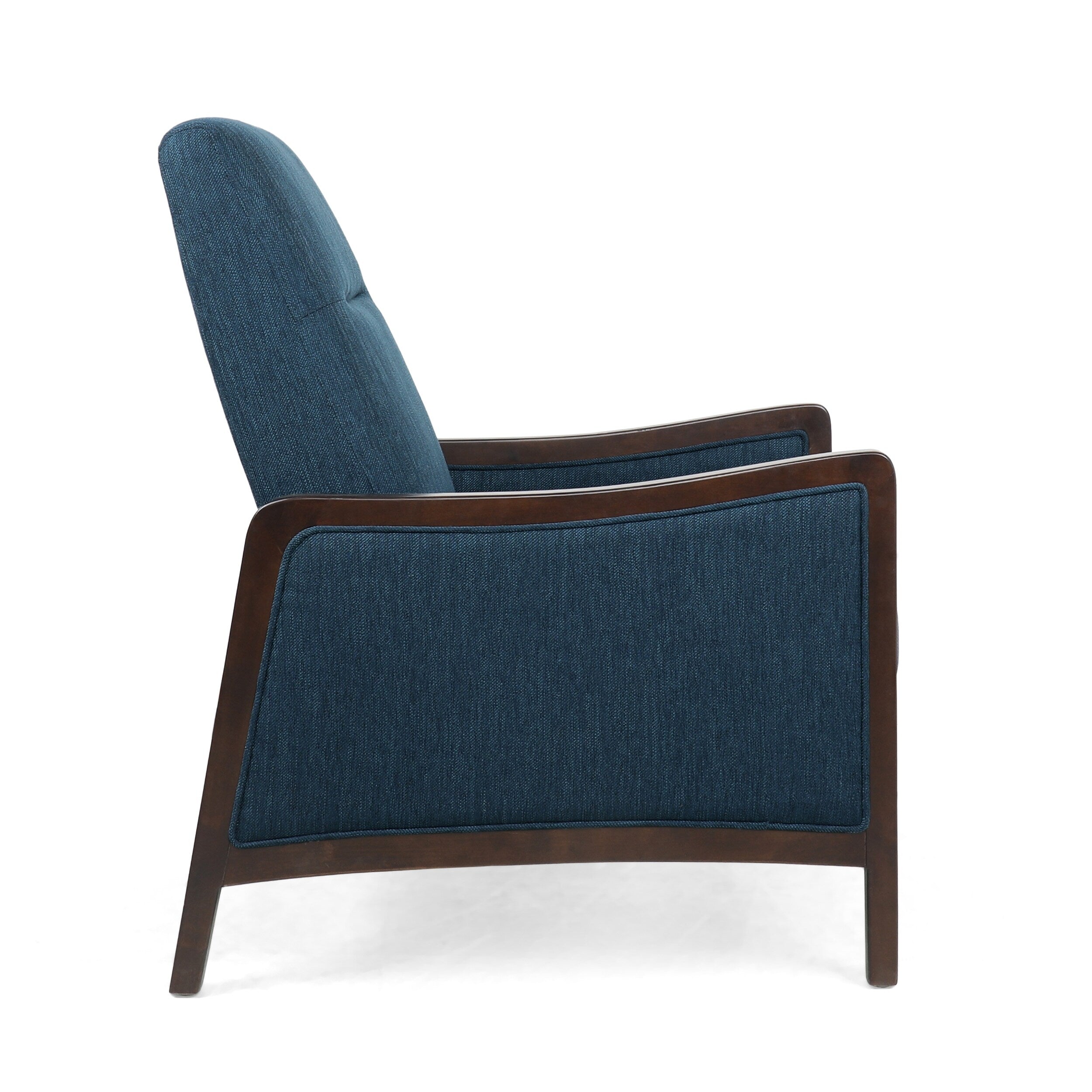 Fauteuil inclinable rembourré du milieu du siècle avec repose-pieds et cadre en bois de bouleau