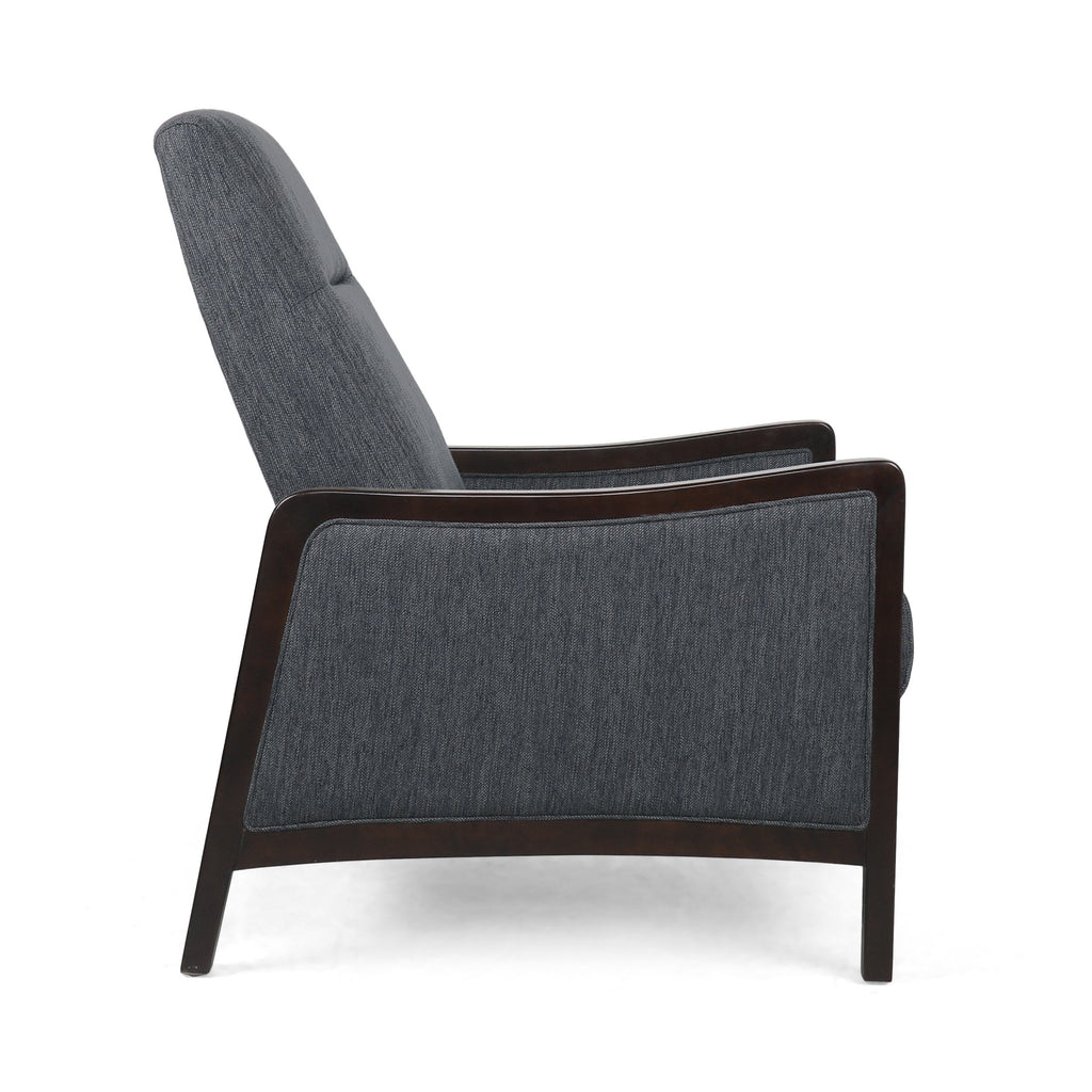 Fauteuil inclinable rembourré du milieu du siècle avec repose-pieds et cadre en bois de bouleau