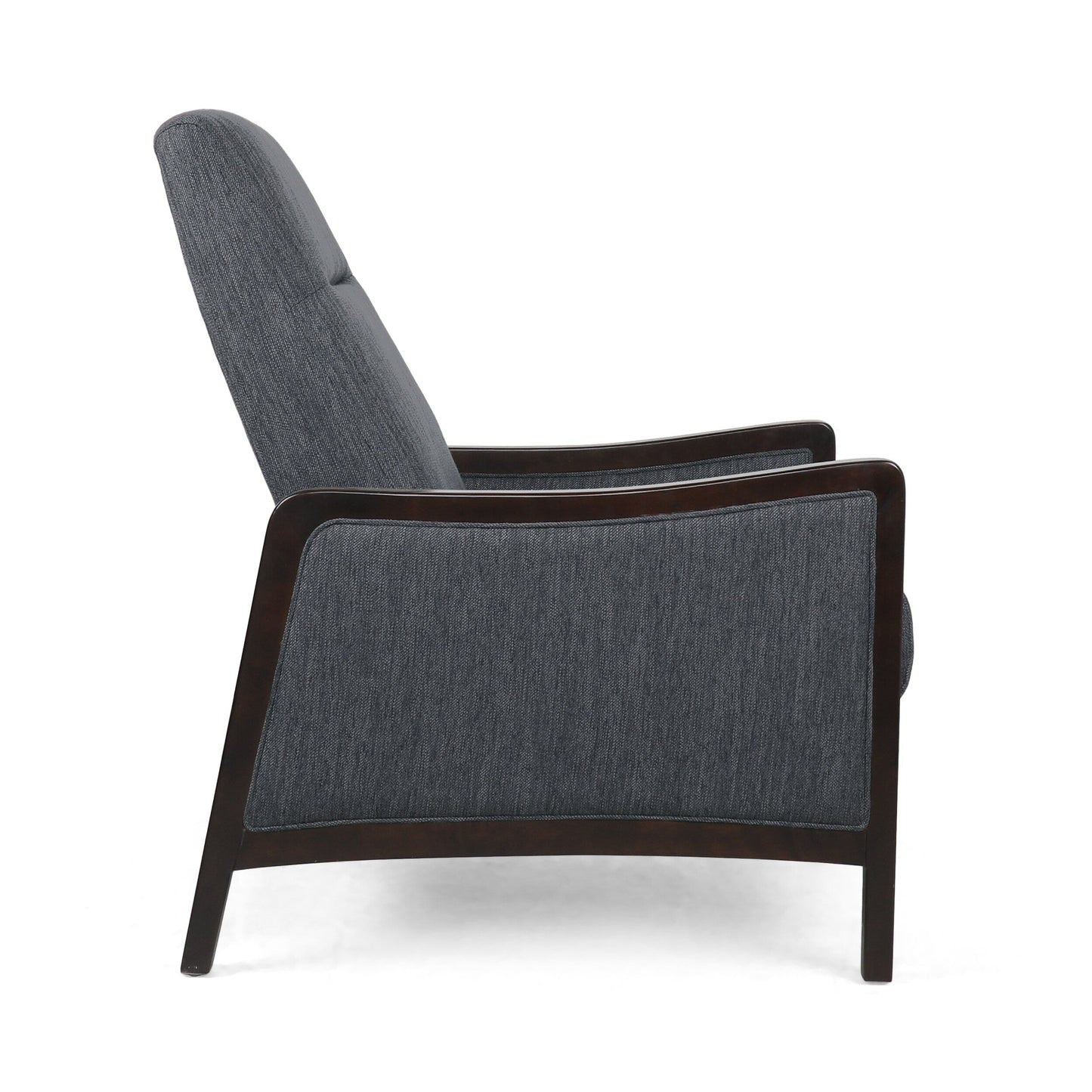 Fauteuil inclinable rembourré du milieu du siècle avec repose-pieds et cadre en bois de bouleau