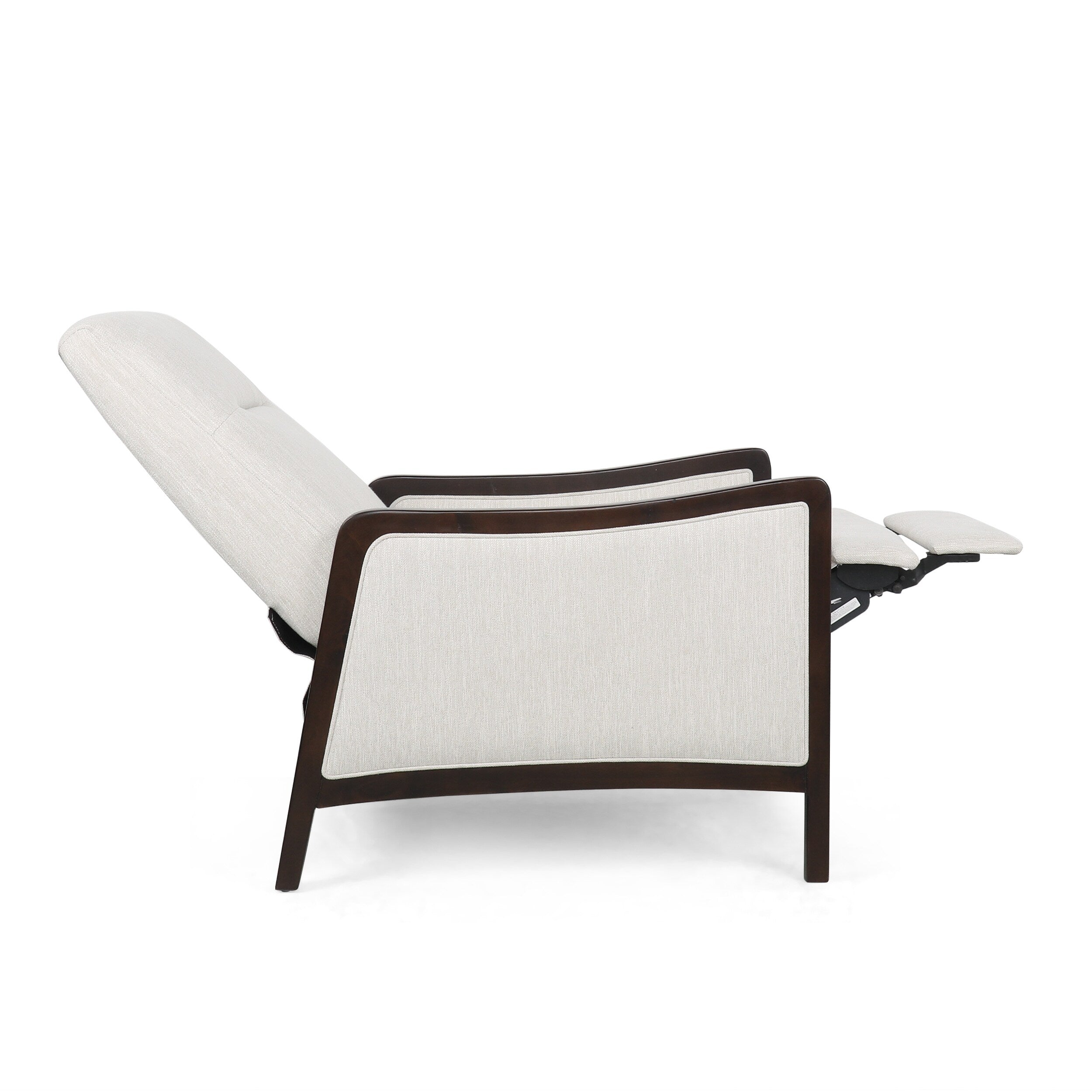 Fauteuil inclinable rembourré du milieu du siècle avec repose-pieds et cadre en bois de bouleau