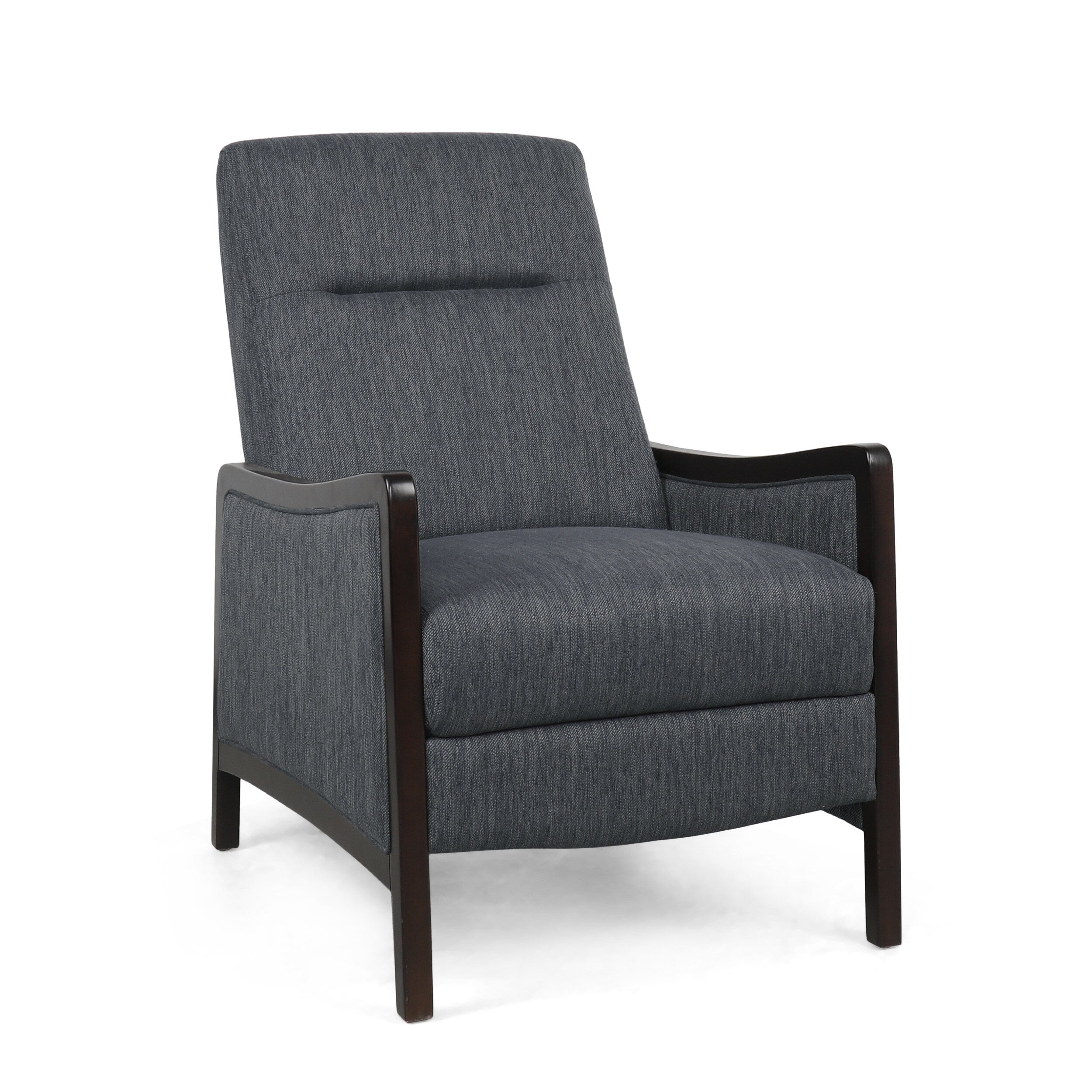 Fauteuil inclinable rembourré du milieu du siècle avec repose-pieds et cadre en bois de bouleau