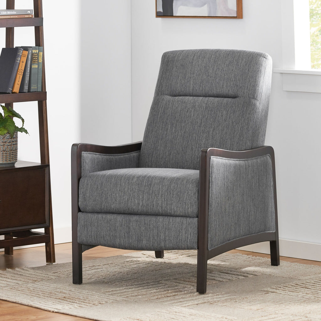 Fauteuil inclinable rembourré du milieu du siècle avec repose-pieds et cadre en bois de bouleau