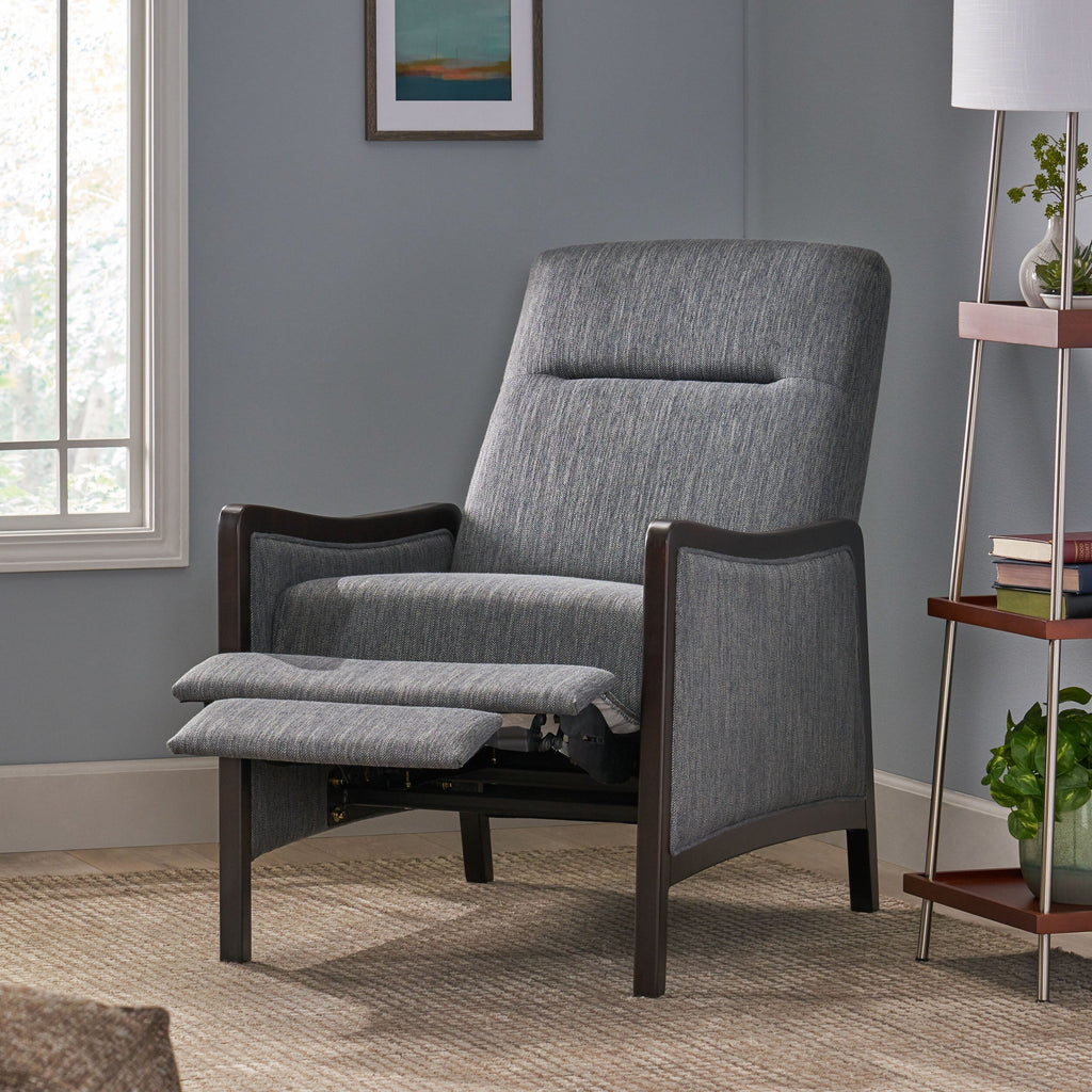 Fauteuil inclinable rembourré du milieu du siècle avec repose-pieds et cadre en bois de bouleau