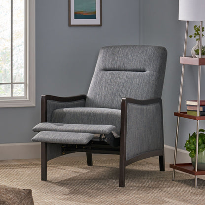 Fauteuil inclinable rembourré du milieu du siècle avec repose-pieds et cadre en bois de bouleau