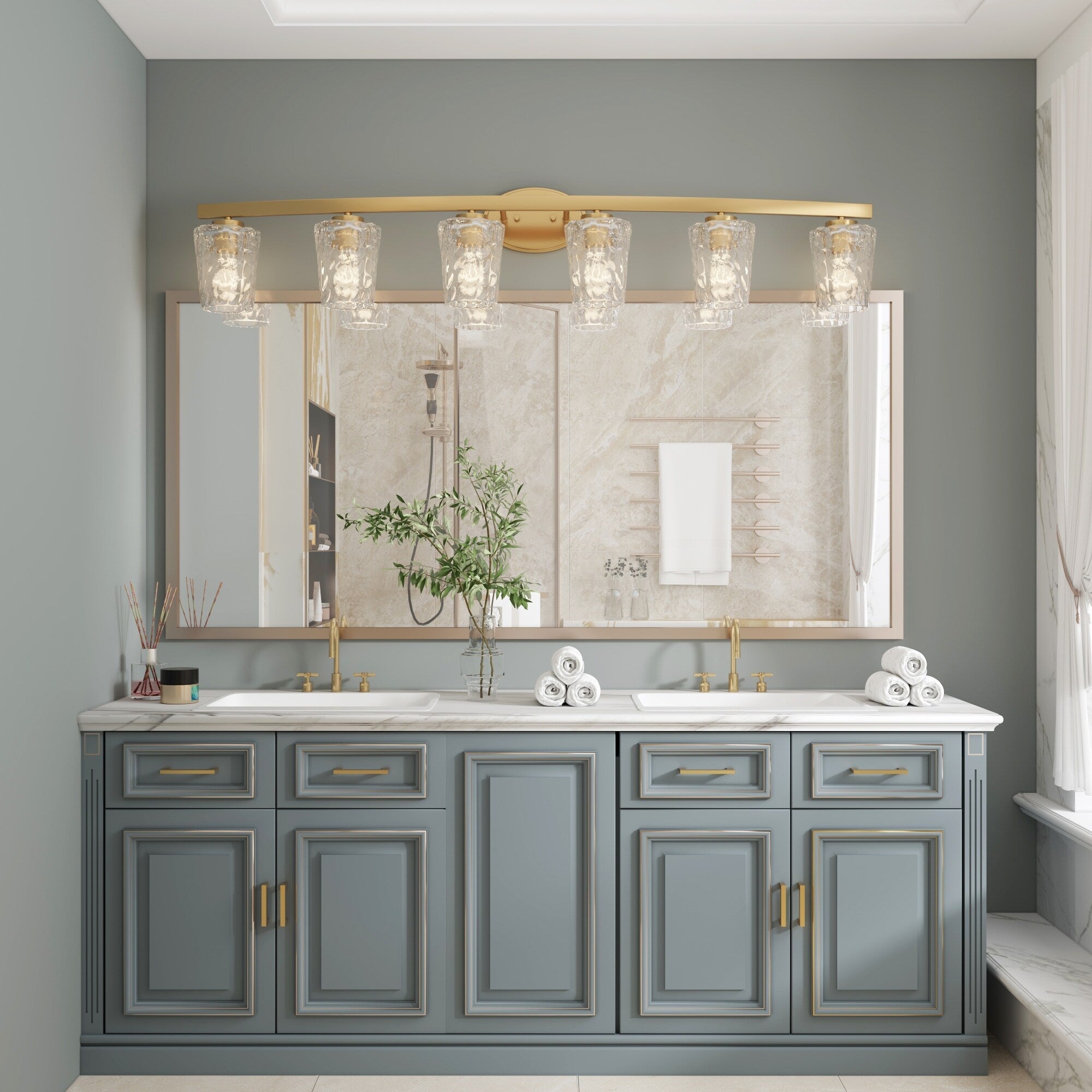 Applique de salle de bain moderne à 6 LED à intensité variable de style milieu du siècle avec verre artistique - 51 pouces